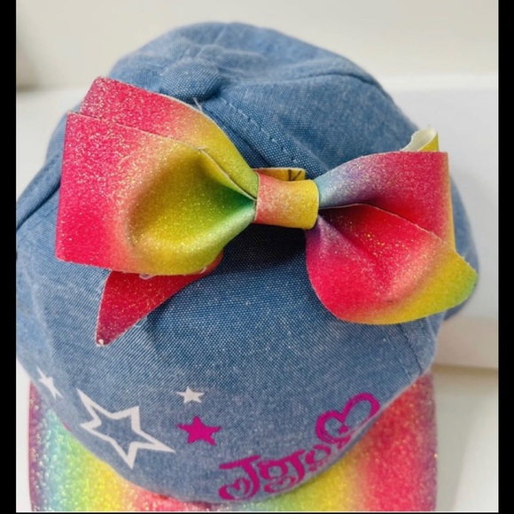 JoJo Siwa Nickelodeon Denim Hat Rainbow Bow Star Pink Adjustable Cotton Glitter - Picture 4 of 12